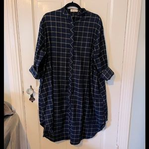 Navy and Gold Buykud Oversized Flannel Tunic/Dress, 1X